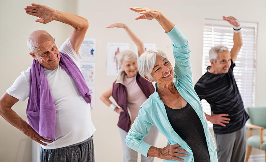 A group of elderly patients exercising