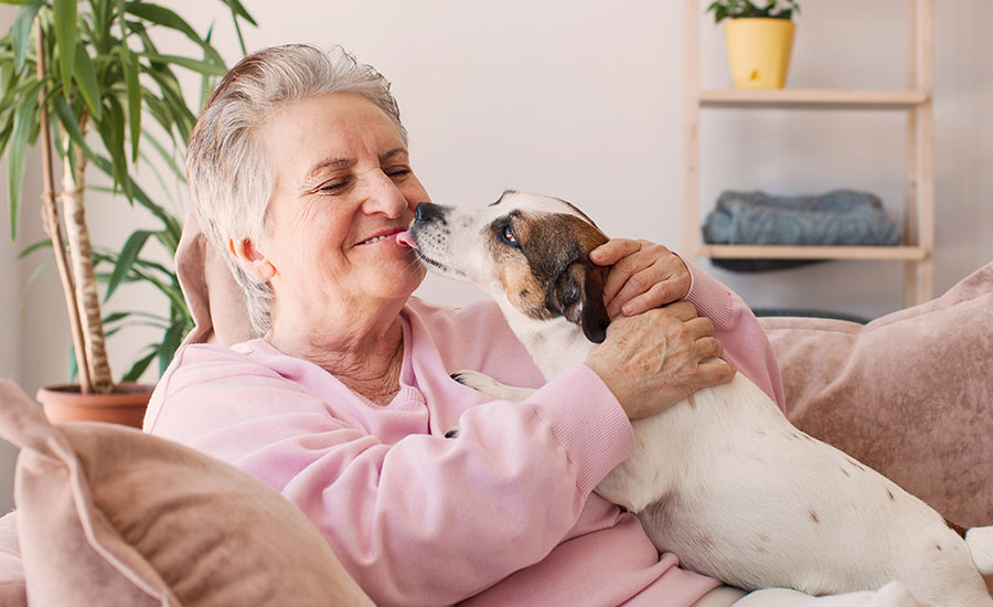 A senior woman with her dog