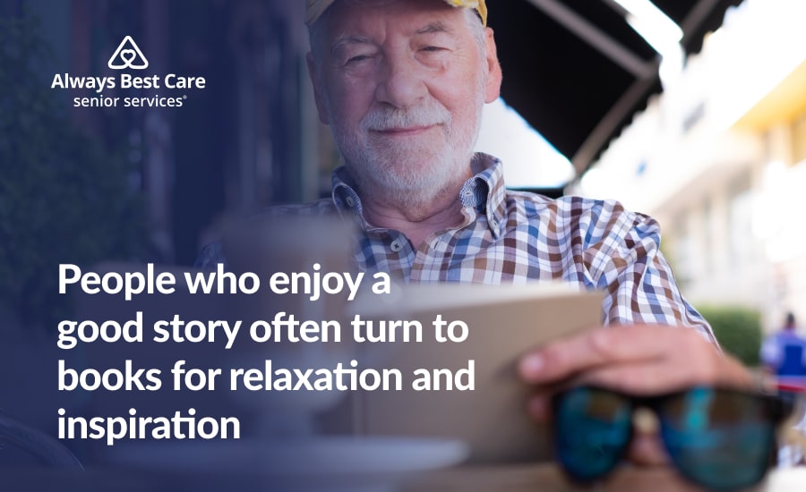 An infographic of an elderly man reading a book in a cafe