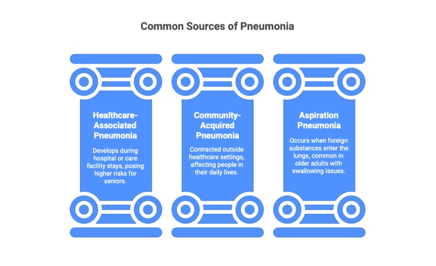 An infographic highlighting the three most common ways people contract pneumonia