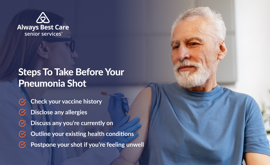 An infographic highlighting the steps seniors should take before getting the pneumococcal vaccine